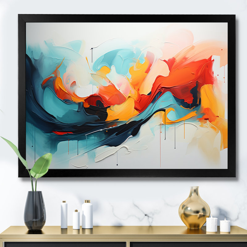 Colorful Abstract Expression II - Peinture abstraite, art mural, Cadre d'angle fermé noir, H 24 po x l 32 po x P 1 po