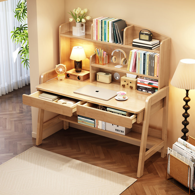 Kids Desk Rectangle Writing Desk Child Computer Learning Desk With Hutch                                    , Beige
