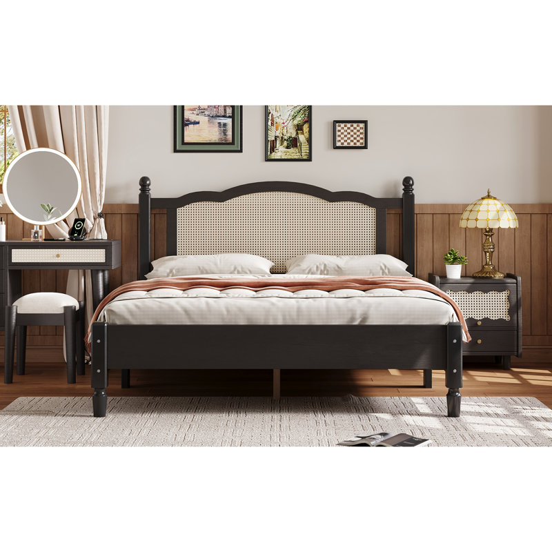 Lit plateforme en bois avec tête de lit élégante - Transformez votre chambre à coucher, noir naturel