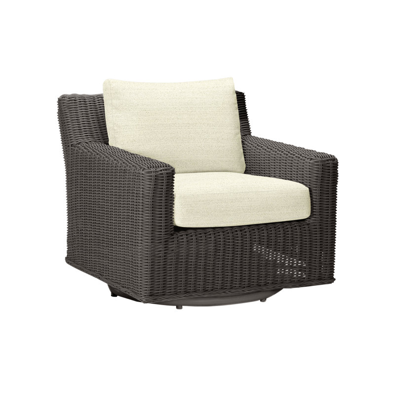 Rustic Swivel Patio Chair with Cushions, No Welt, Linen Navy, Slate Gray