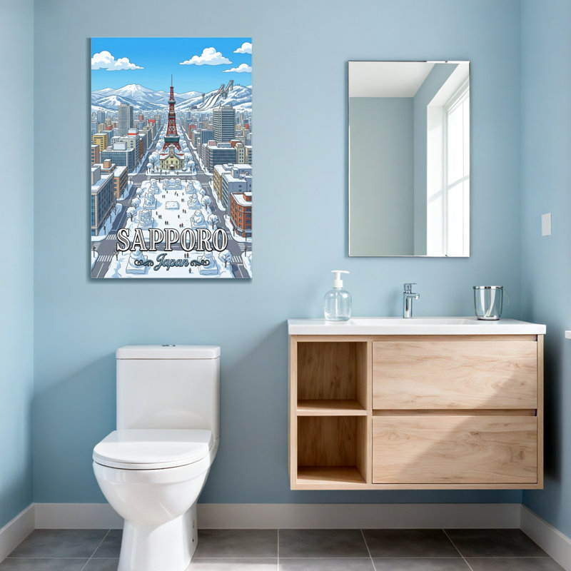 Paysages pittoresques et urbains Sapporo, paysage d'hiver avec montagnes enneigées, H 36 po x l 24 po