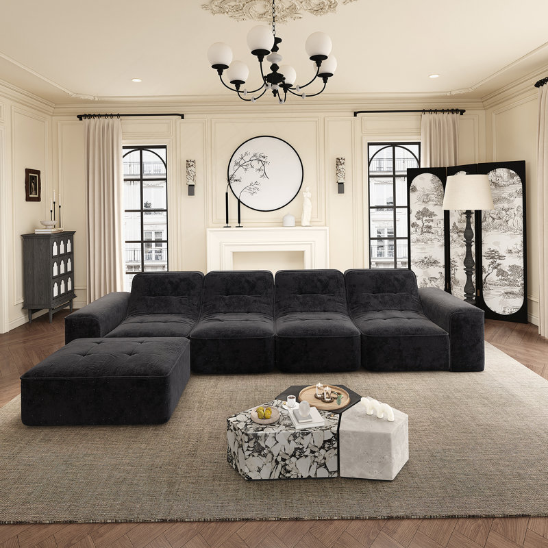 Ensemble de canapé modulaire de 143,7 po avec repose-pieds amovible, offrant des configurations polyvalentes, du confort et du style pour les espaces de vie