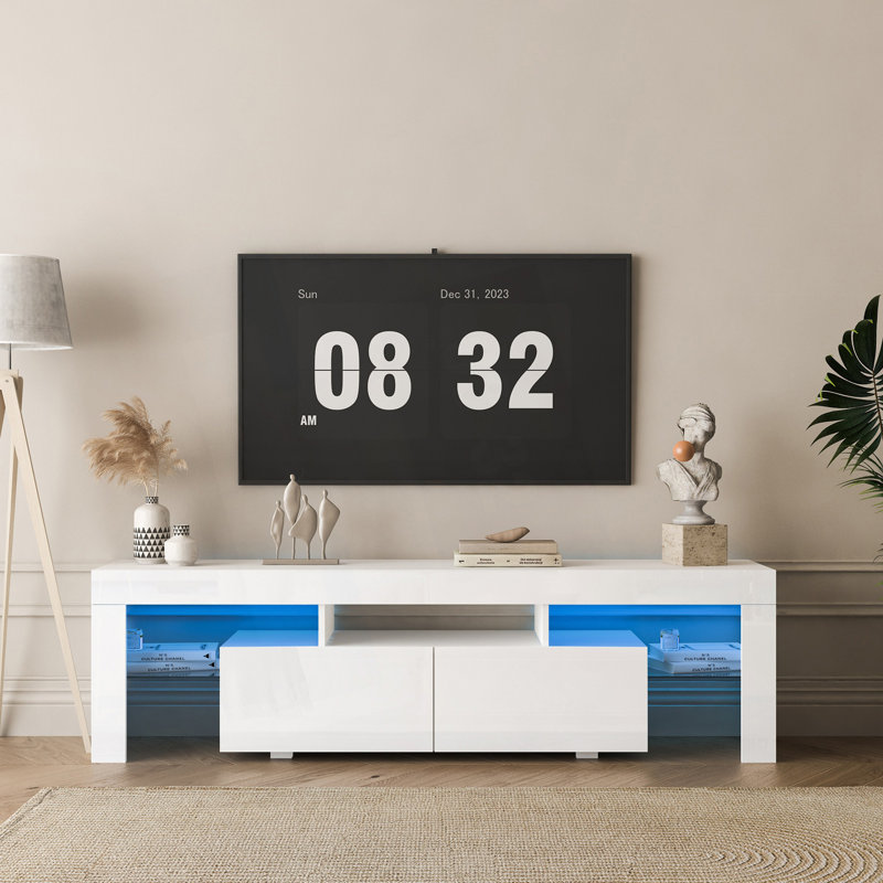 Meuble télé ultrabrillant avec lumières DEL, Blanc