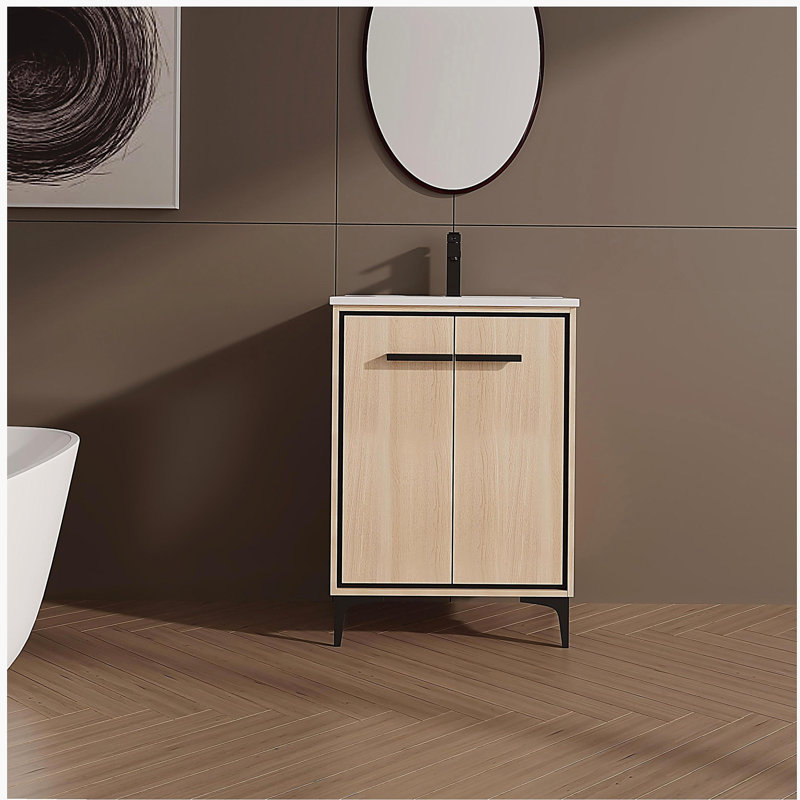 Base de meuble-lavabo 30 po avec lavabo, armoire de rangement avec portes, bois d'ingénierie, 30"