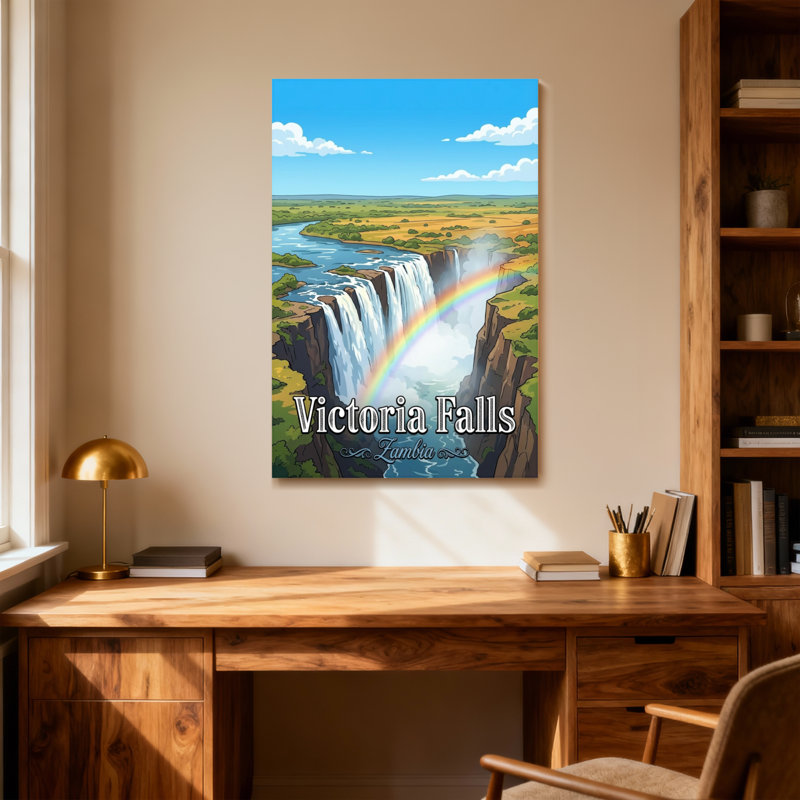 «Scenic & Cityscapes Victoria Falls Waterfall Rainbow Landscape», reproduction d'art sur toile, H 24 po x l 16 po