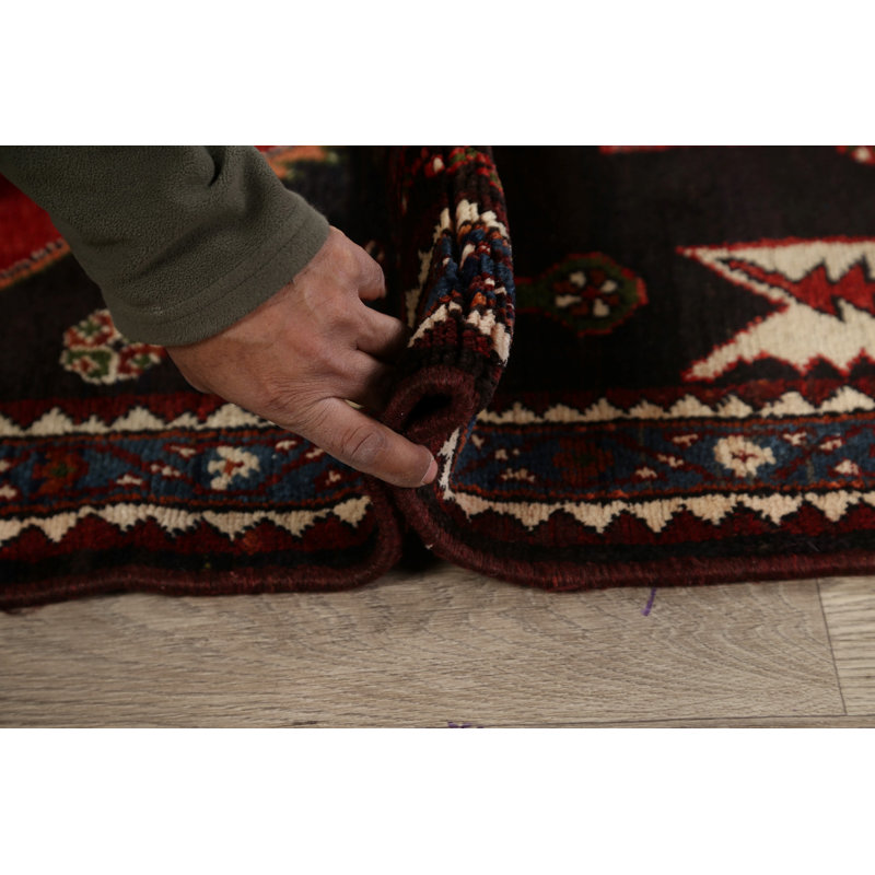 Tapis unique en laine noué à la main de style années 1990 de 3 pi 10 po x 5 pi 2 po gris foncé / rouge Hassanati