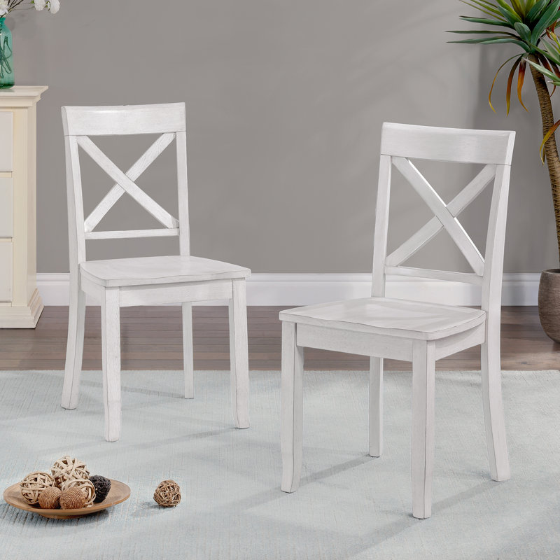 Bronxton 17" Wide Walnut Wood Country Farmhouse Cross Back Dining Chairs, Antique White