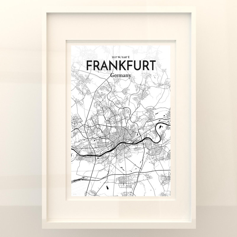 Carte de Francfort, impression graphique contrastée, Noir / blanc, H 27,6 po x l 19,7 po