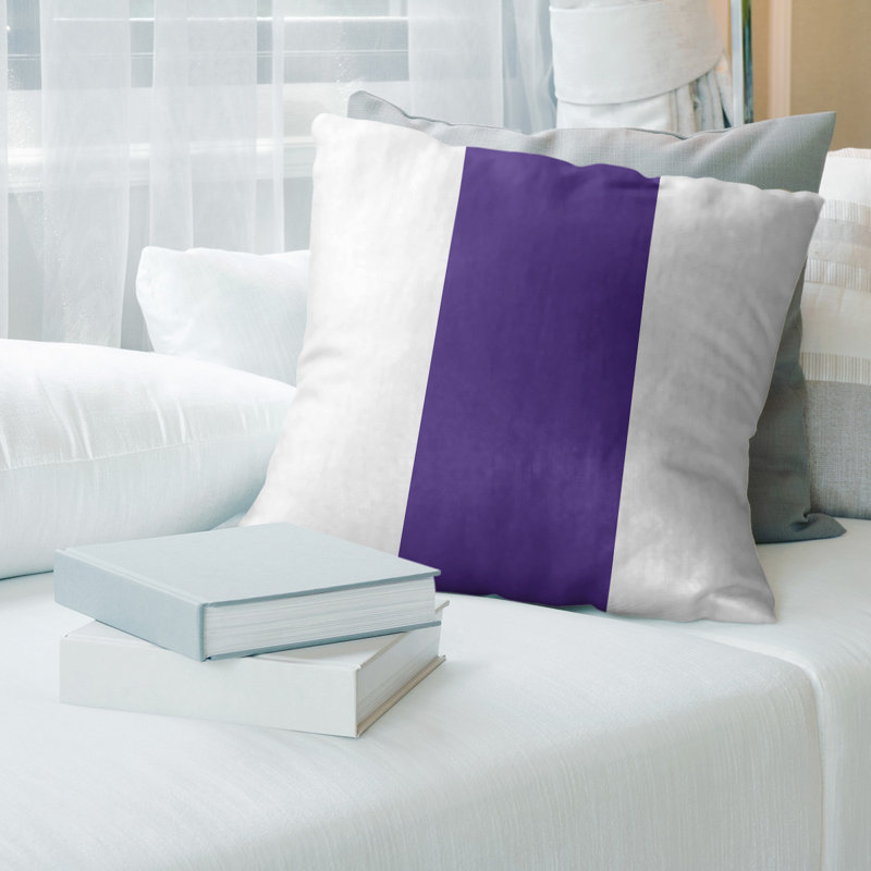 Leather/Suede Reversible Throw Pillow, 14" x 14", White/Purple/White