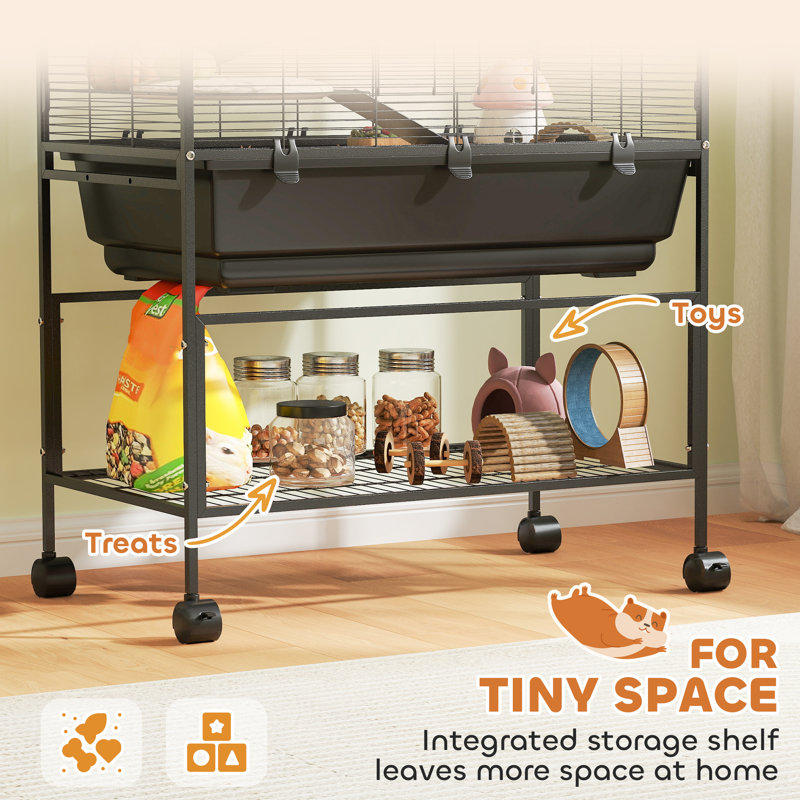 Cage à hamster avec plateau profond, cage à rat à 5 niveaux avec tablette de rangement, grande roue d'exercice, système de tubes, cabane, plateformes, rampes, plat de nourriture, bouteille d'eau, pour syrien, gerbille, souris