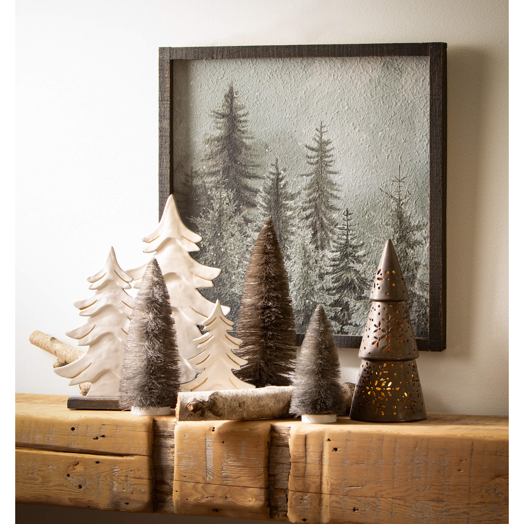 9", 12" & 15" Christmas Gray Bottlebrush Trees Set of 3, Gray