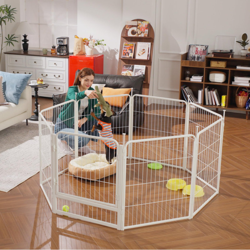 Panneaux de enclos pour chien multi-tailles en métal avec 1 porte, Blanc, H 24 po x l 177,6 po