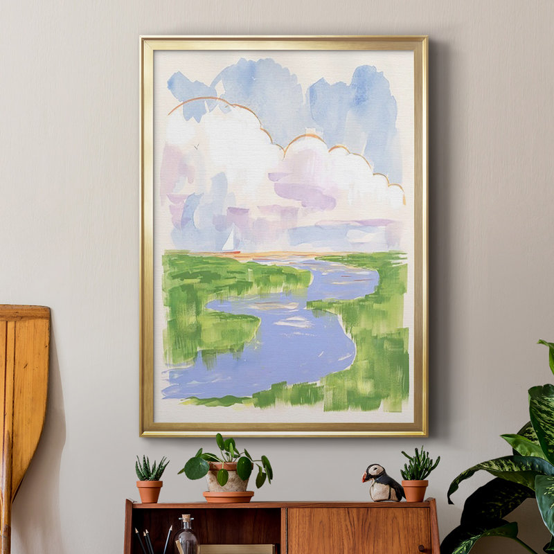 «Low Country River Vista I», reproduction encadrée de qualité supérieure - prête à être accrochée, H 20 po x l 16 po, Blanc