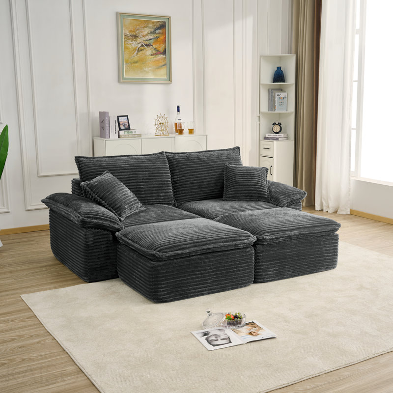 Canapé modulaire 81 po - Très grand canapé en nuage de velours côtelé avec repose-pieds mobile, Gris