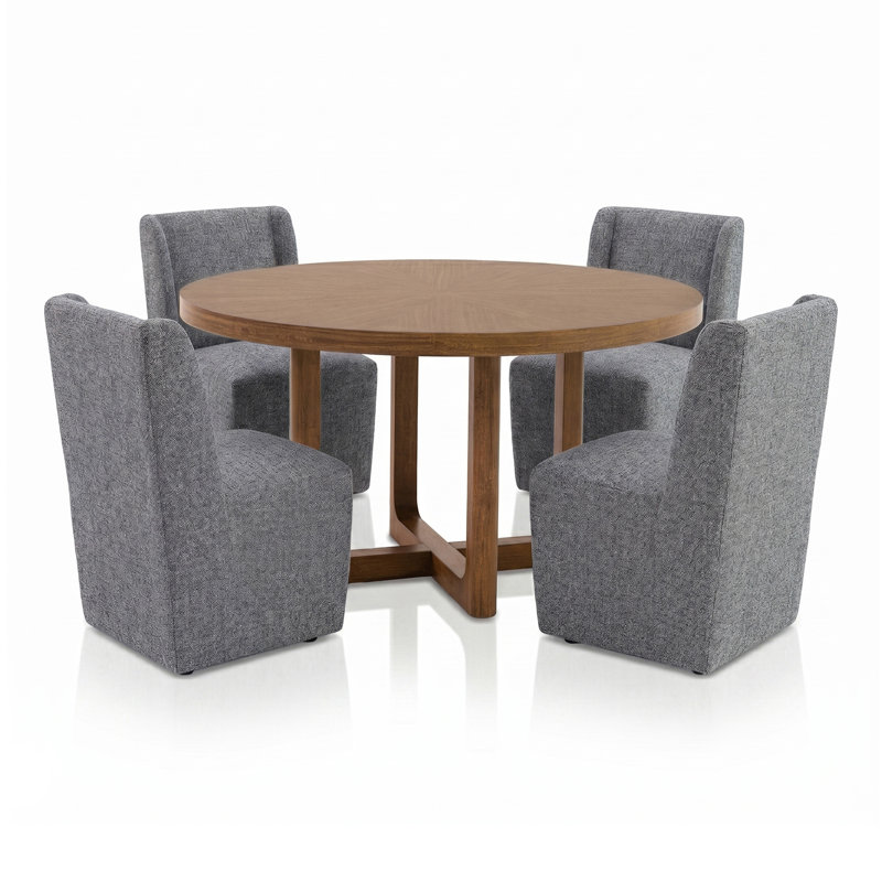 Ensemble de salle à manger rond 5 pièces Dianna en bois massif avec motif soleil