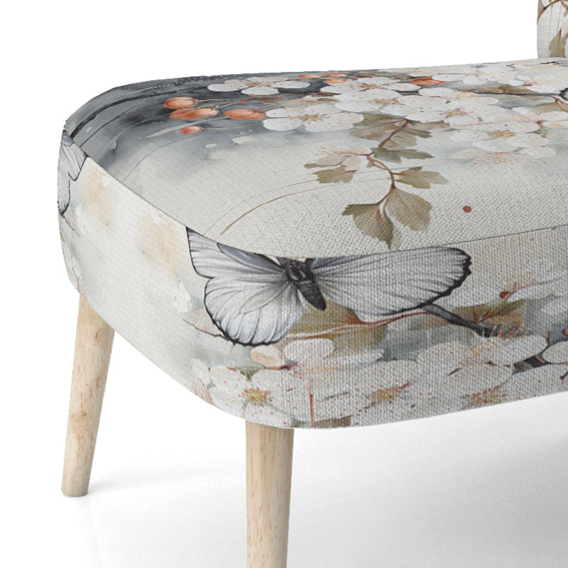 Papillon blanc et gris Asian Art - Chaise d'appoint rembourrée traditionnelle, fauteuil d'appoint Asian Art