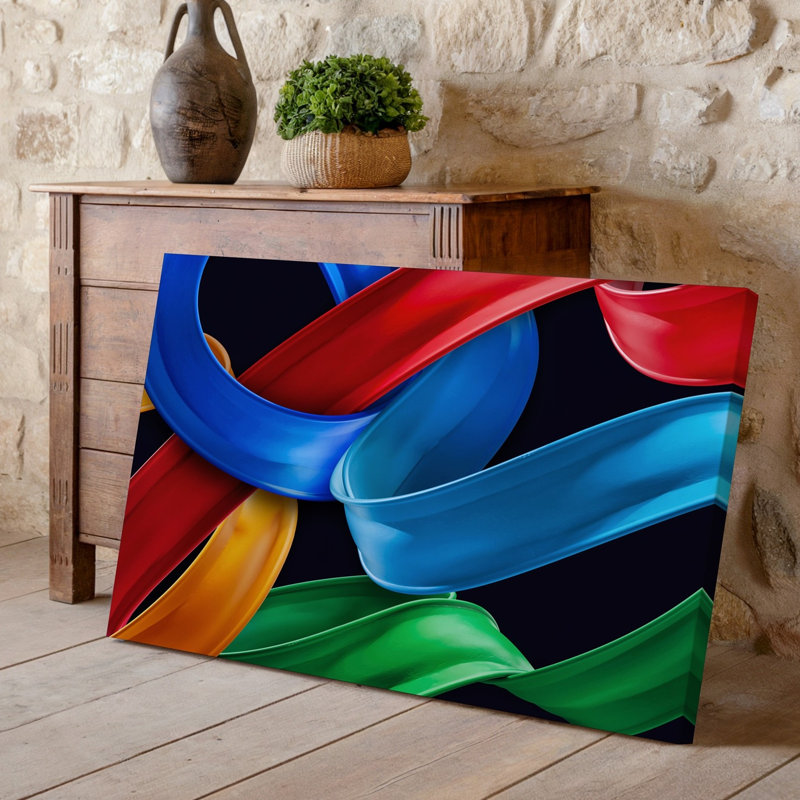 Canvas Create An Abstract Composition Featuring Flowing Vibrant Ribbons Of Colour Wall Art Against A Dark Background The Scene Includes Canvas Wall Art