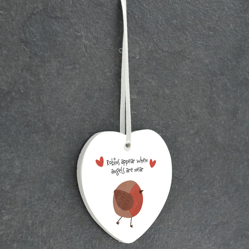 Sanson Robins Appear When Angels Are Near Heart Shaped Ceramic Ornament