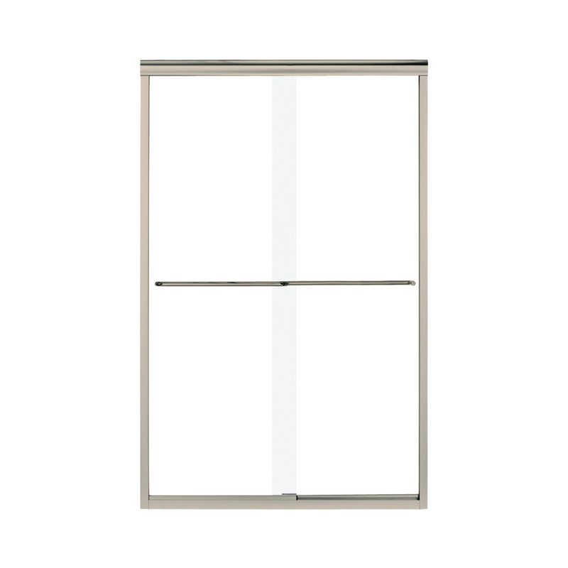 48" W x 75.75" H Frameless Rectangle Sliding Shower Kit with Towel Bar and Base Included, White, Nickel