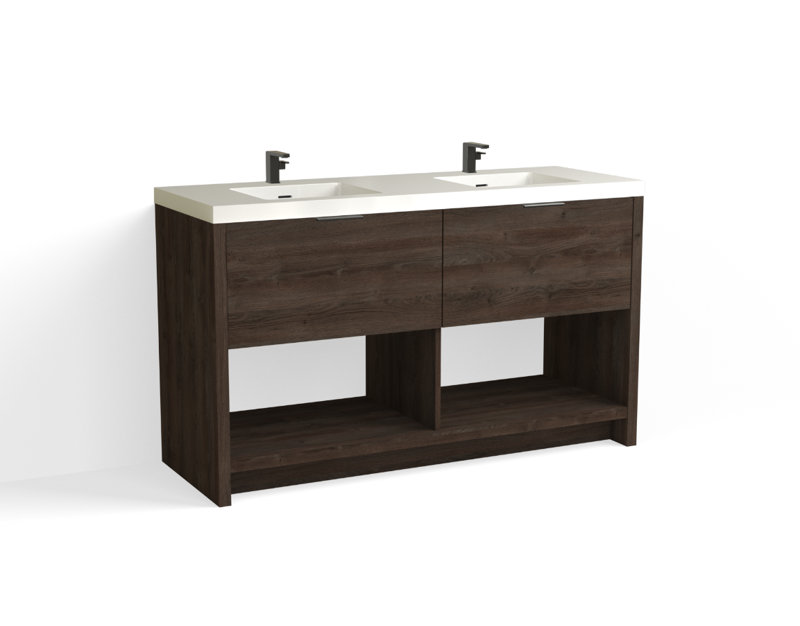 Vista 60" W Freestanding Double Bathroom Vanity, White Nanomatte/Matte Black, White Gloss, Single-Hole