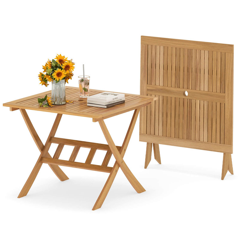 Table de salle à manger de patio pliante en bois d'acacia avec plateau à lattes 36 po