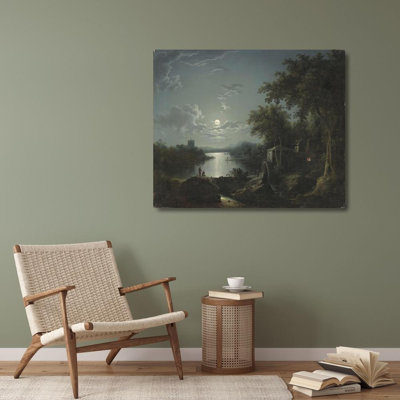 «Moonlit Fishing on the Riverbank» par Henry Pether - Art mural sur toile tendue avec châssis