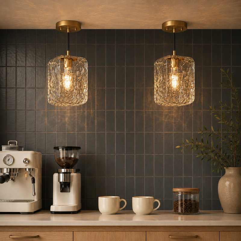 Mini-luminaire suspendu 1 lumière à intensité variable 6 "pour îlot de cuisine avec carré ondulé en verre texturé (ensemble de 2)