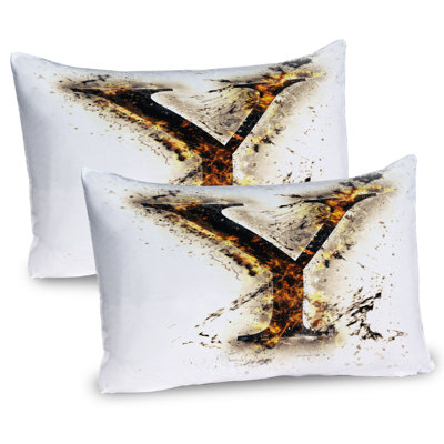 Ambesonne Letter Y Pillow Sham 2 Pack Burning Grunge 36""x20"" Tan Black Orange -  pil-2_44705_36x20