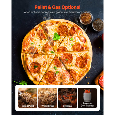Dual Fuel Pizza Oven Outdoor, 12 in Wood Fire & Propane Gas Pizza Oven, Portable Pellet & Propane Pizza-Maker with Thermometer, Iron Spray Black Shell Pizza-Cook for Outside Camping & Backyard