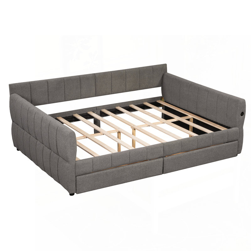 Lit plateforme tapissier confortable avec des caractéristiques polyvalentes pour la détente, Gris