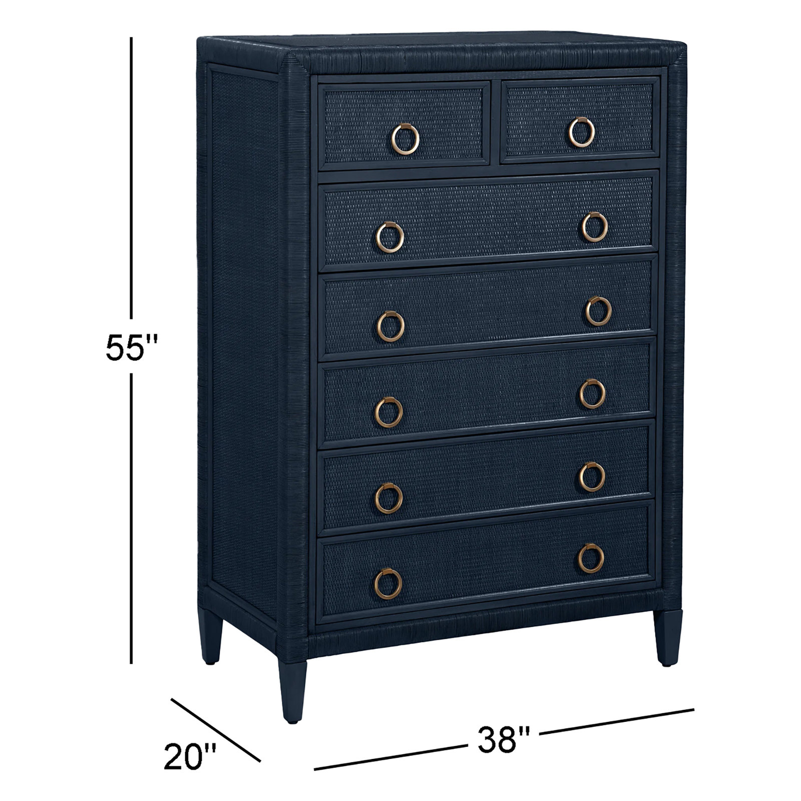 Warwick 38" Wicker Dresser, Navy, Satin Brass
