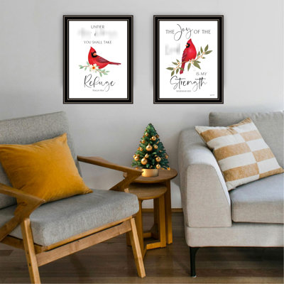Art mural décoratif pour chambre à coucher - «Lord Is My Force», Cardinals rouges, noir, encadré pour un décor à la maison avec salon
