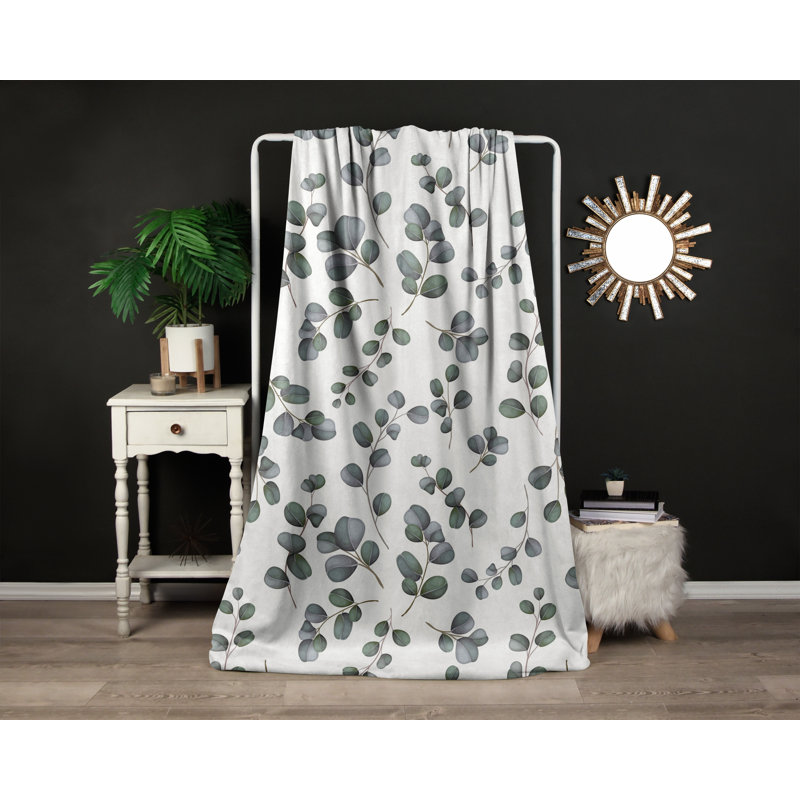 Throw Blanket, 68" W x 80" L, Floral, Gray/White