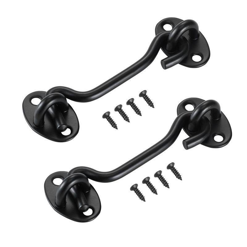Paquet de 2, crochet de serrure de porte de grange robuste et serrure à œil - Quincaillerie de cabine en acier inoxydable noir mat avec vis