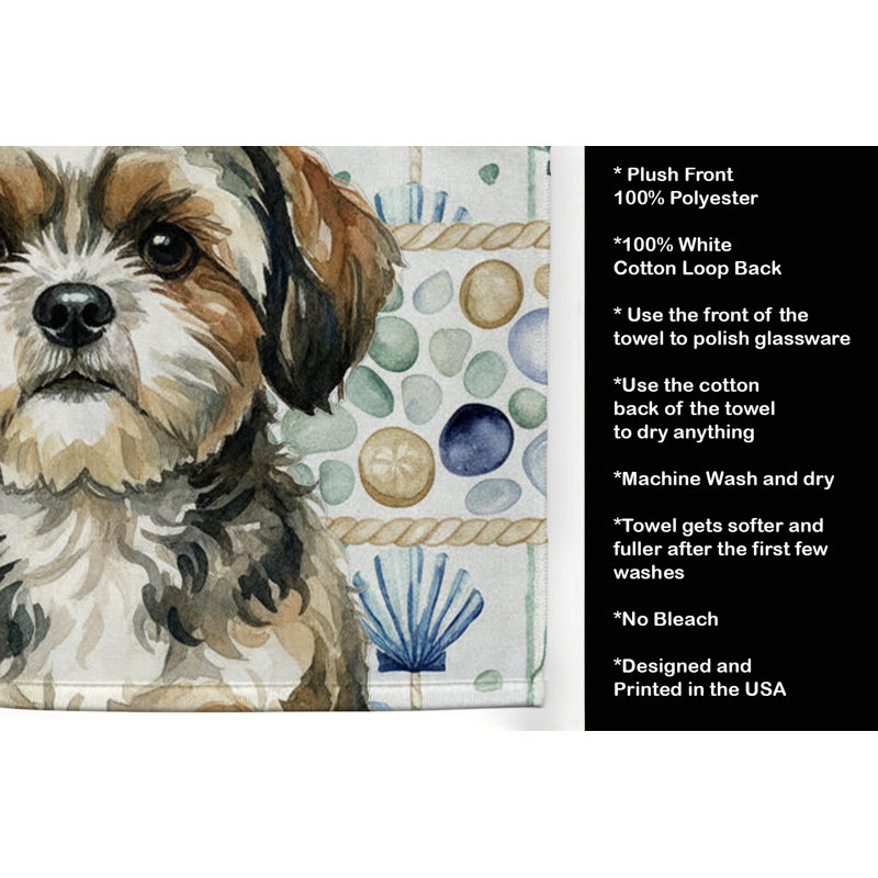 Serviette de cuisine blanche en verre de mer à épagneul tibétain blanc, Brindle Shih Tzu