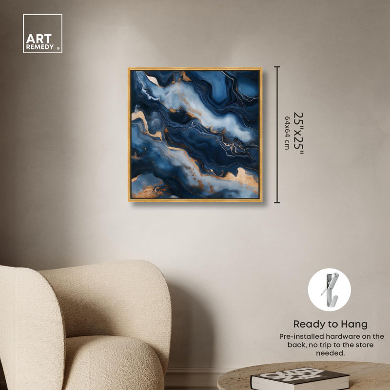 «Deep Sea Geode IV», art mural sur toile , Cadre flottant doré, H 25 po x l 25 po