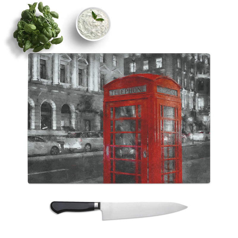 Telephone Box Painting Chopping Board, 0.4cm H x 28.5cm W x 39cm L