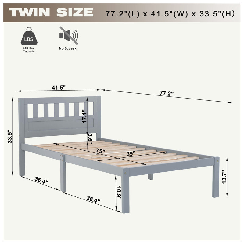 Slat Bed, Twin, Gray