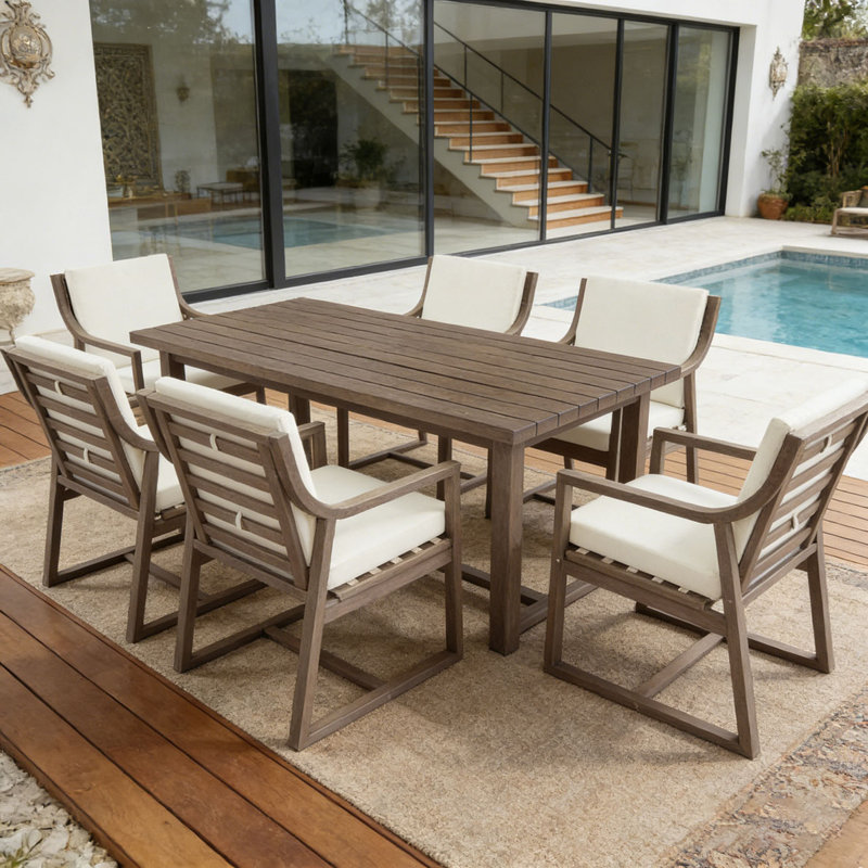 Outdoor Dining Set 5-Piece Outdoor Dining Set Patio Table And Chairs Set with Umbrella Hole, Walnut+Rectangular table