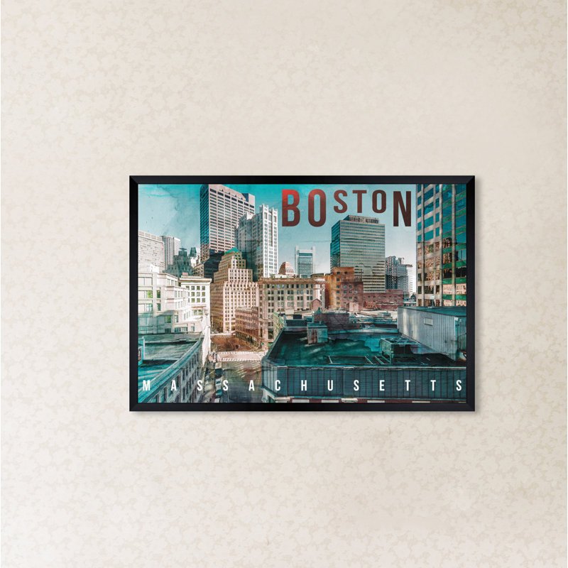 " Boston Landscape " by Oliver Gal, 38" H x 54" W x 0..5" D, Black Framed Paper