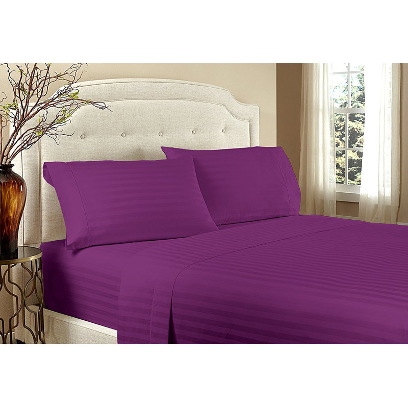 Microfiber Striped Sheet Set, Twin XL Sheet Set + Fitted Sheet + 1 Pillowcase, Purple
