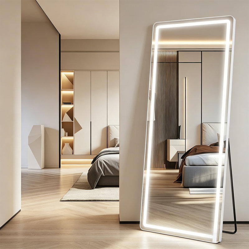 Full-Length Mirror With Stand | Dimmable & 3-Color Light | Floor, Leaning, Or Wall-Mounted | Rectangular Body Mirror For Bedroom, Closet, Living Room