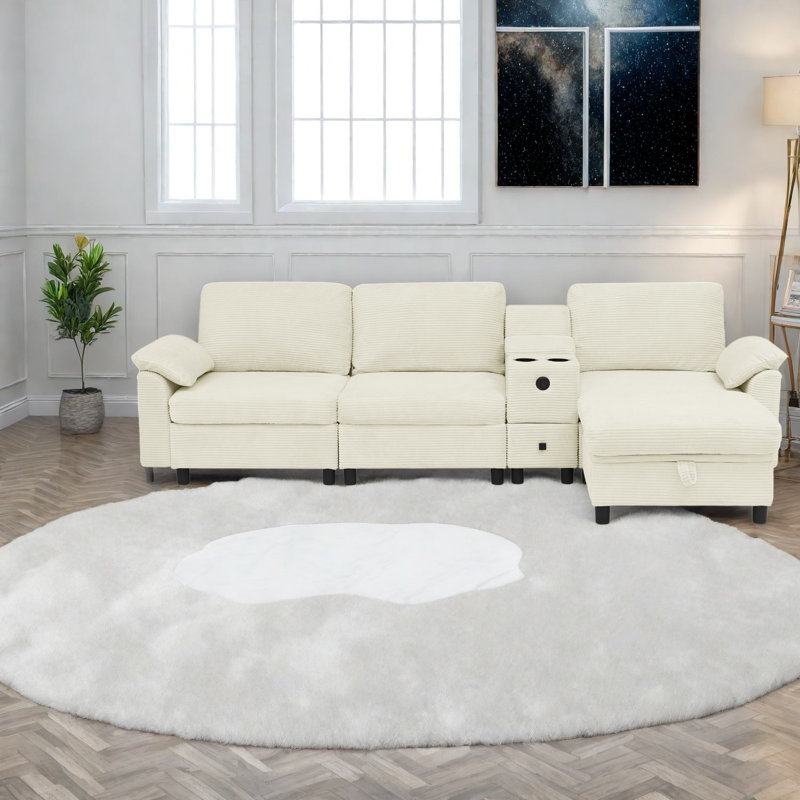 Canapé modulaire avec rangement, 108,5 pouces, Beige