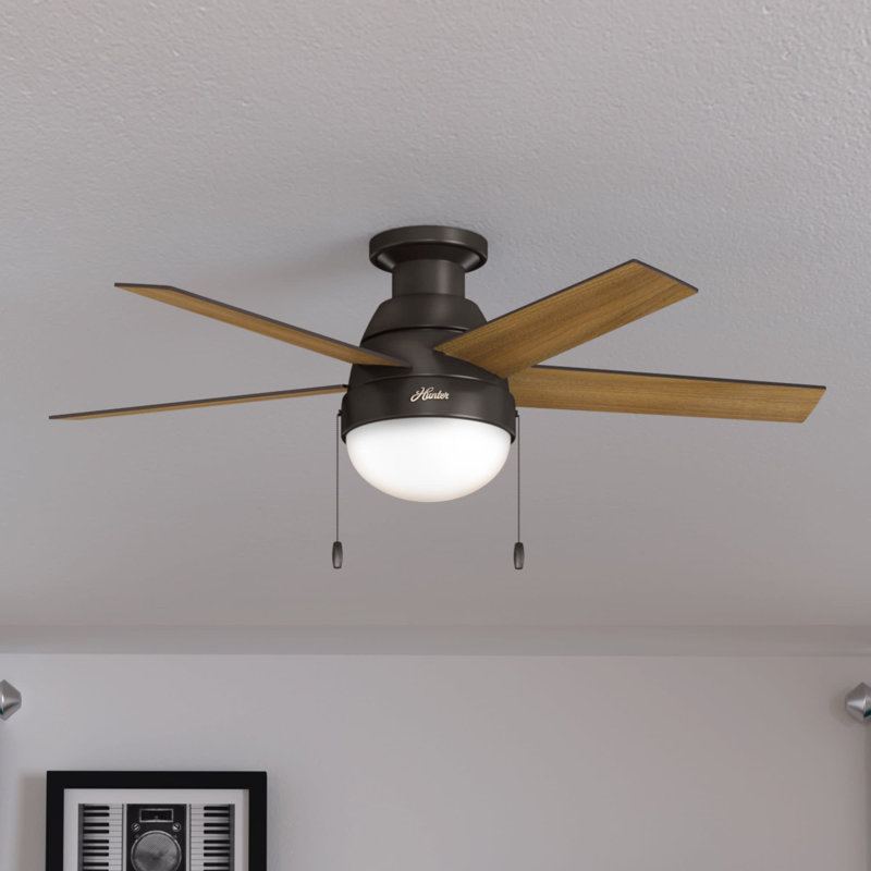 46" Anslee 5 - Blade LED Flush Mount Ceiling Fan with Pull Chain and Light Kit Included, Premier Bronze