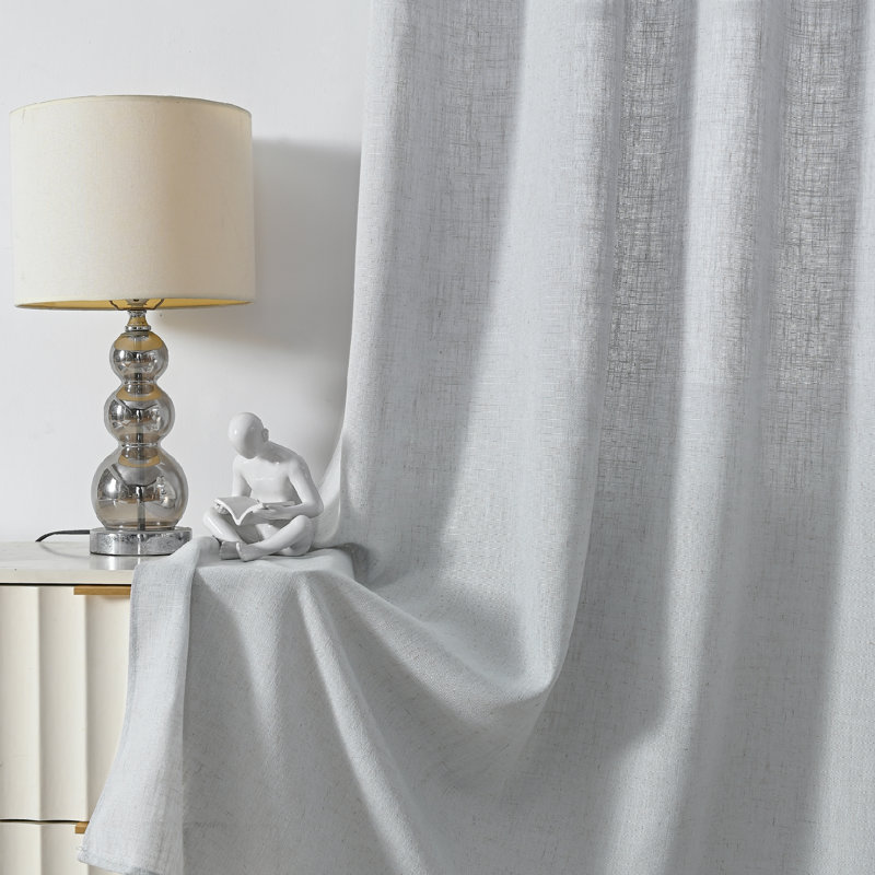 Paire de rideaux semi-transparents avec œillets Draycott, L 52 po x L 84 po, Lin blanc grisâtre