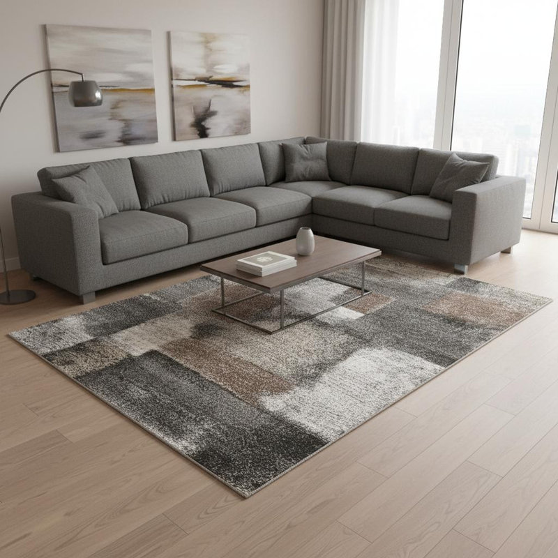 8' X 11' Grey Brown And Ivory Abstract Area Rug