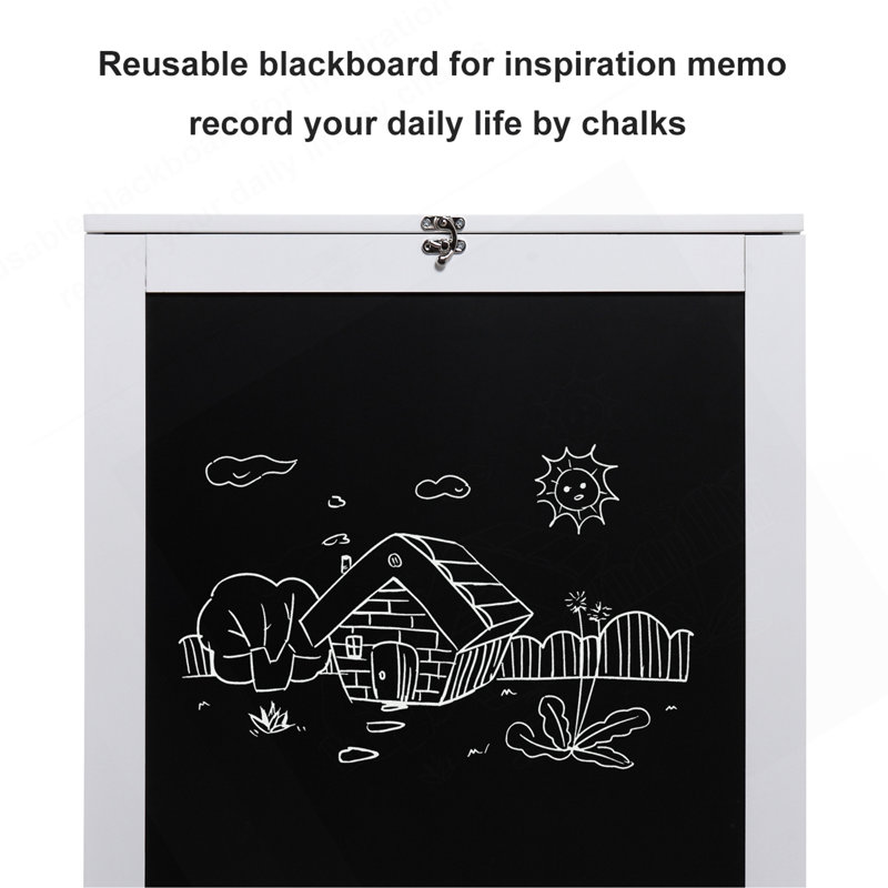Floating Wall Mounted Table, Foldable Desk With Storage Shelves And Blackboard - Black+White
