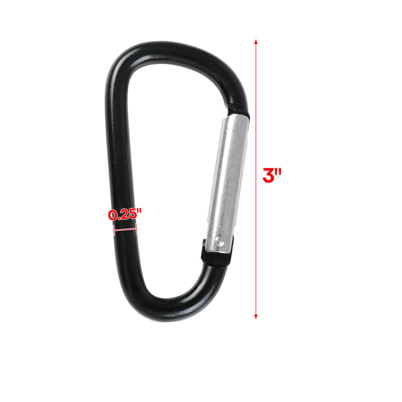 100 pièces de mousqueton 3 po pour porte-clés avec crochets en aluminium en forme de D, Noir, noir, noir, noir