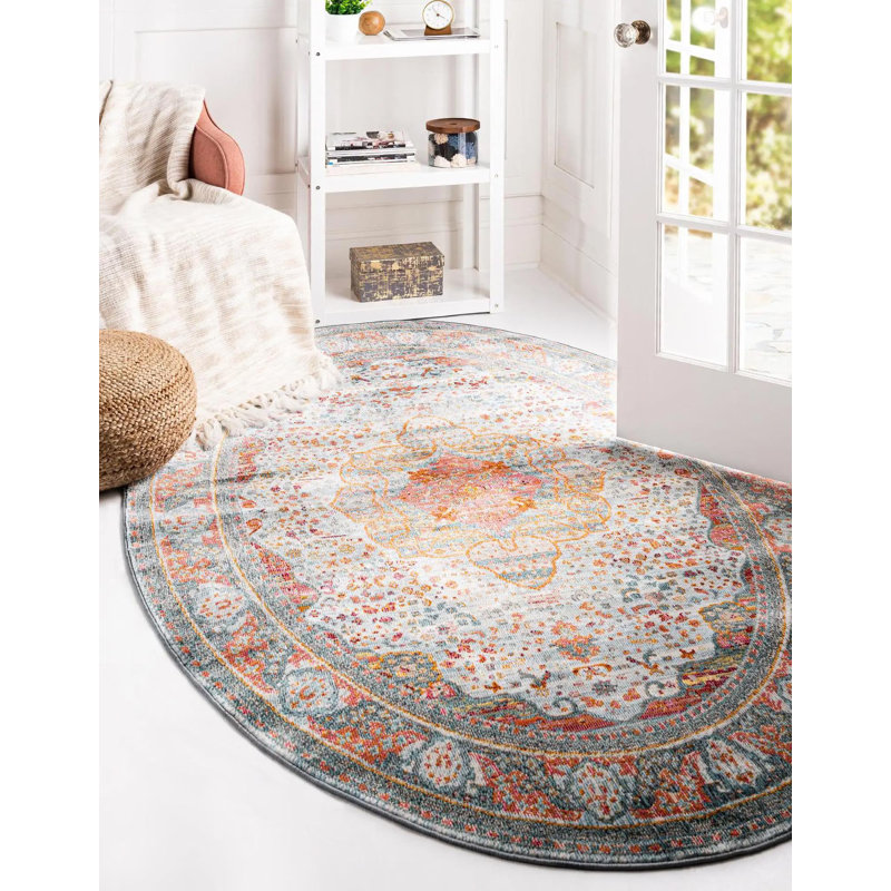 Tapis contemporain Mulvihill couleur bord de mer, Ovale 5 pi x 8 pi