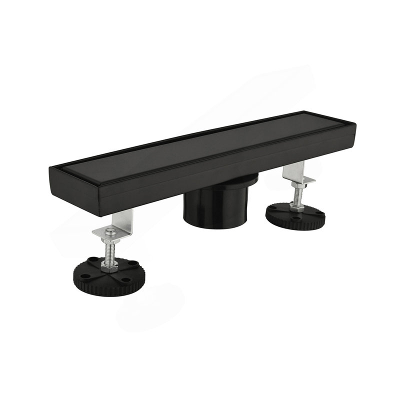 Drain de douche linéaire de 12 pouces, crépine incluse et pieds de nivellement inclus, Noir mat